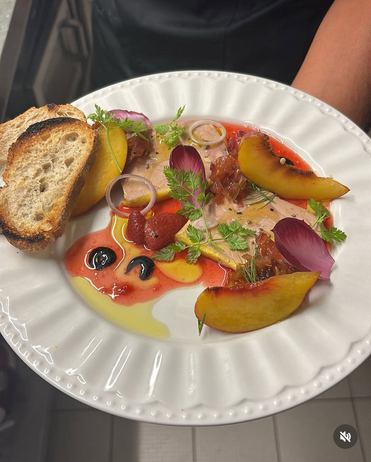 Foie gras au torchon with honey-roasted peaches